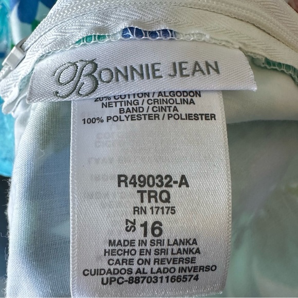NWT Bonnie Jean Turquoise Floral Ballon Hem Dress Sz 16 - Picture 8 of 15